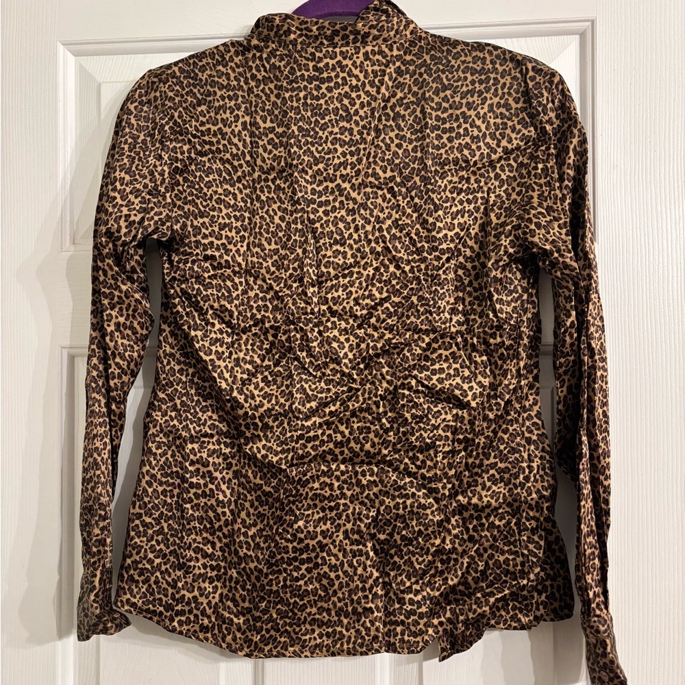 Silk Leopard Print Button-Up Blouse - Picture 2 of 3